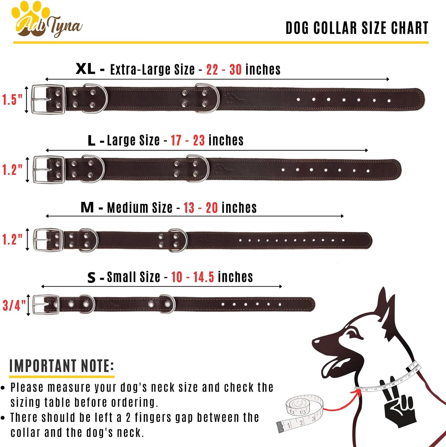 ADITYNA Heavy Duty Leather Dog Collar Large Dogs 17-23" Brown 2 ADITYNA Heavy Duty Leather Dog Collar Large Dogs 17-23" Brown - Image 2
