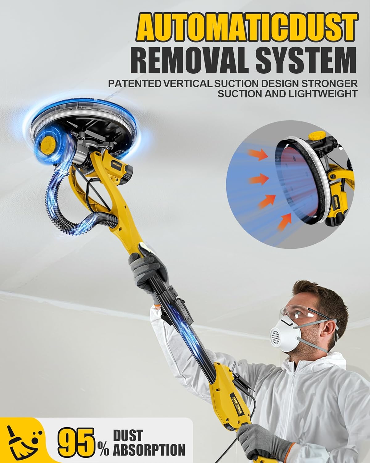 1050W Electric Drywall Sander 7-Speed LED Vacuum Dust Collection 3 1050W Electric Drywall Sander 7-Speed LED Vacuum Dust Collection - Image 3