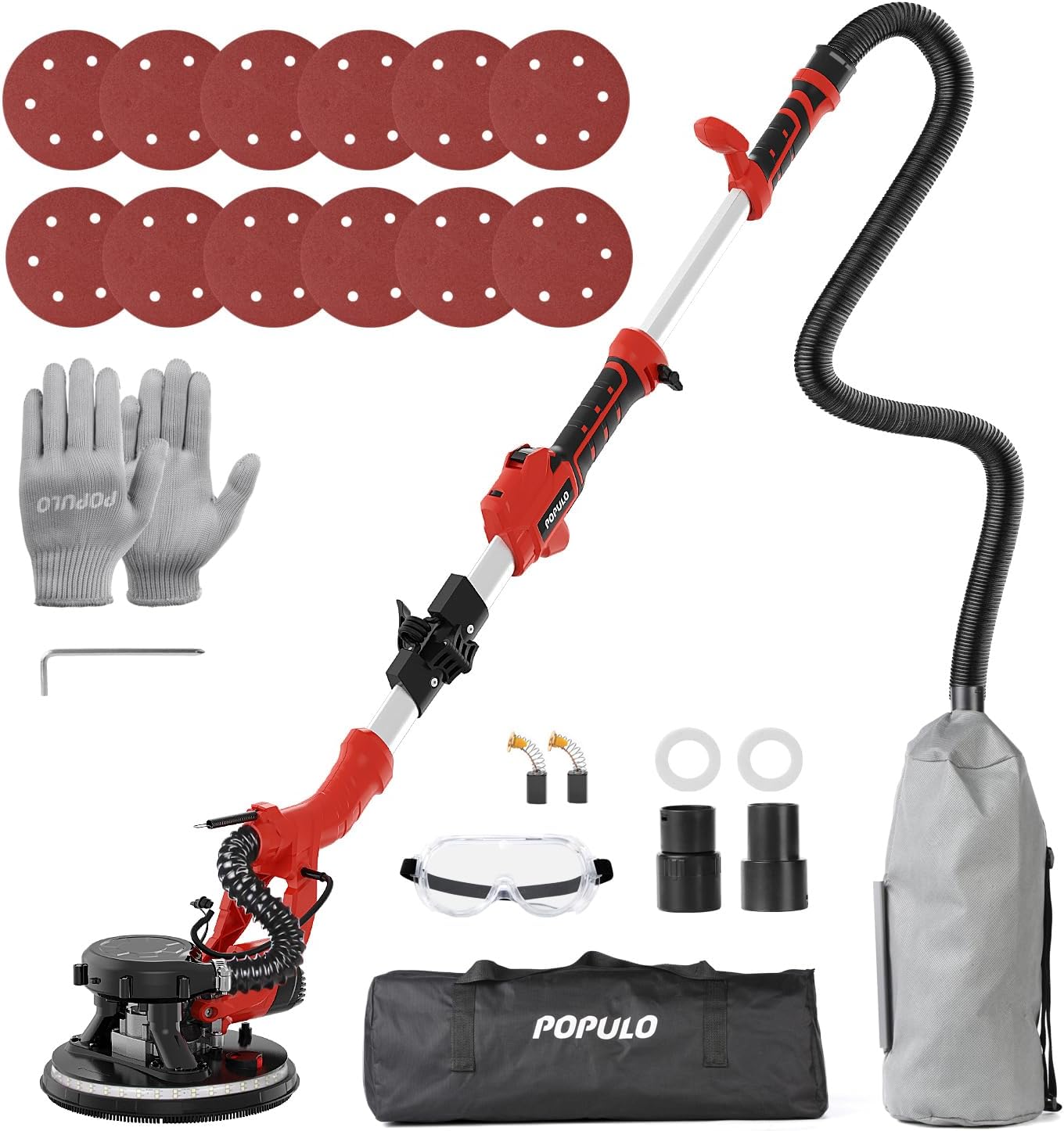 POPULO 810W Electric Drywall Sander 6 Speed LED Vacuum Wall Tool 1 sander tool opm 12000