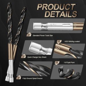 13PC HSS Hex Drill Bit Set 1/16-1/4 Wood Metal Steel Plastic Gold