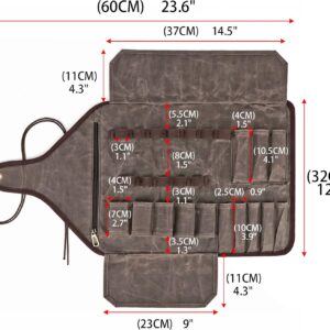 TOURBON 25-Pocket Waxed Canvas Tool Roll Bag for Chisels