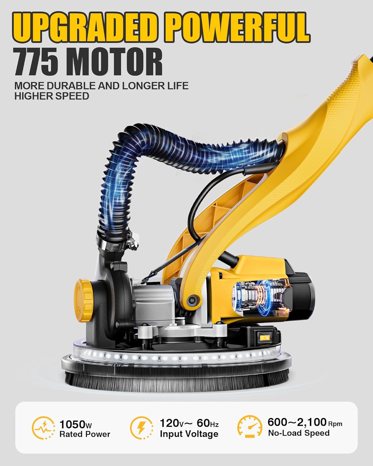 1050W Electric Drywall Sander 7-Speed LED Vacuum Dust Collection 2 1050W Electric Drywall Sander 7-Speed LED Vacuum Dust Collection - Image 2