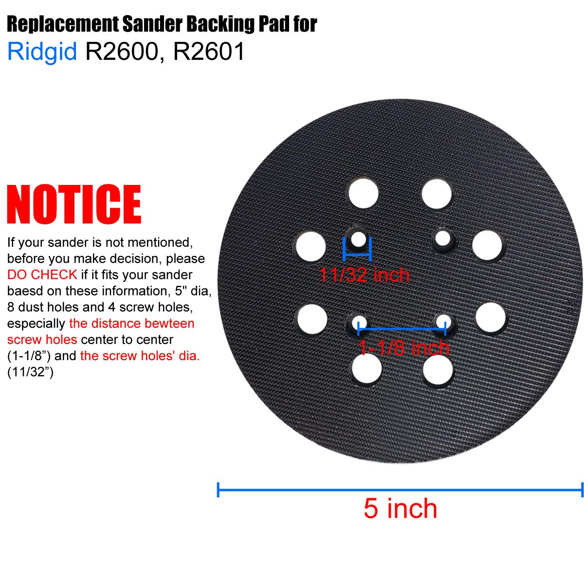 5" Sanding Pad for Ridgid R2600 R2601 8-Hole Hard Backing 2 5" Sanding Pad for Ridgid R2600 R2601 8-Hole Hard Backing - Image 2