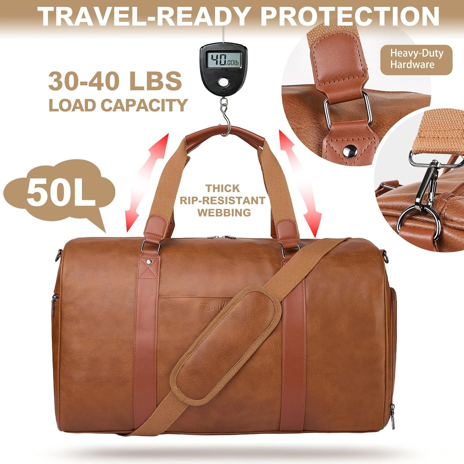 Large Leather Duffle Bag with Shoe Compartment Carry On Travel 3 Large Leather Duffle Bag with Shoe Compartment Carry On Travel - Image 3