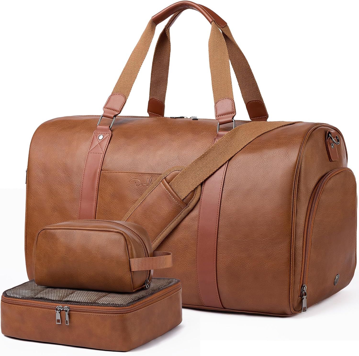 Large Leather Duffle Bag with Shoe Compartment Carry On Travel 1 Large 3-in-1 Leather Duffle Bag for Travel Weekender Overnight Hospital Gym Bag for Men & Women, Carry On Airline Approved Personal Item Duffel Garment Bag Luggage with Shoe Compartment & Toiletry Bag