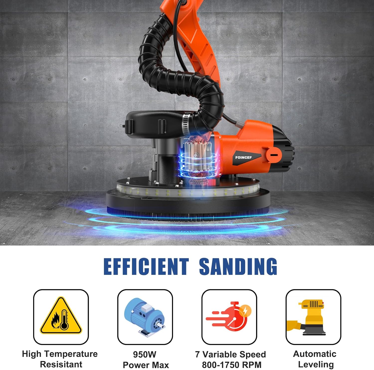950W Drywall Sander 7-Speed Dustless Vacuum LED Light 8-Amp 5 950W Drywall Sander 7-Speed Dustless Vacuum LED Light 8-Amp - Image 5