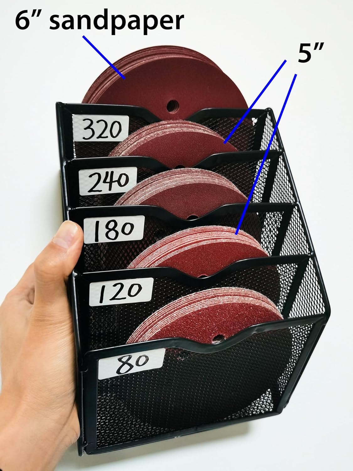 5-Tier Metal Sandpaper Organizer Wall Mount Rack for Sanding Discs 4 5-Tier Metal Sandpaper Organizer Wall Mount Rack for Sanding Discs - Image 4