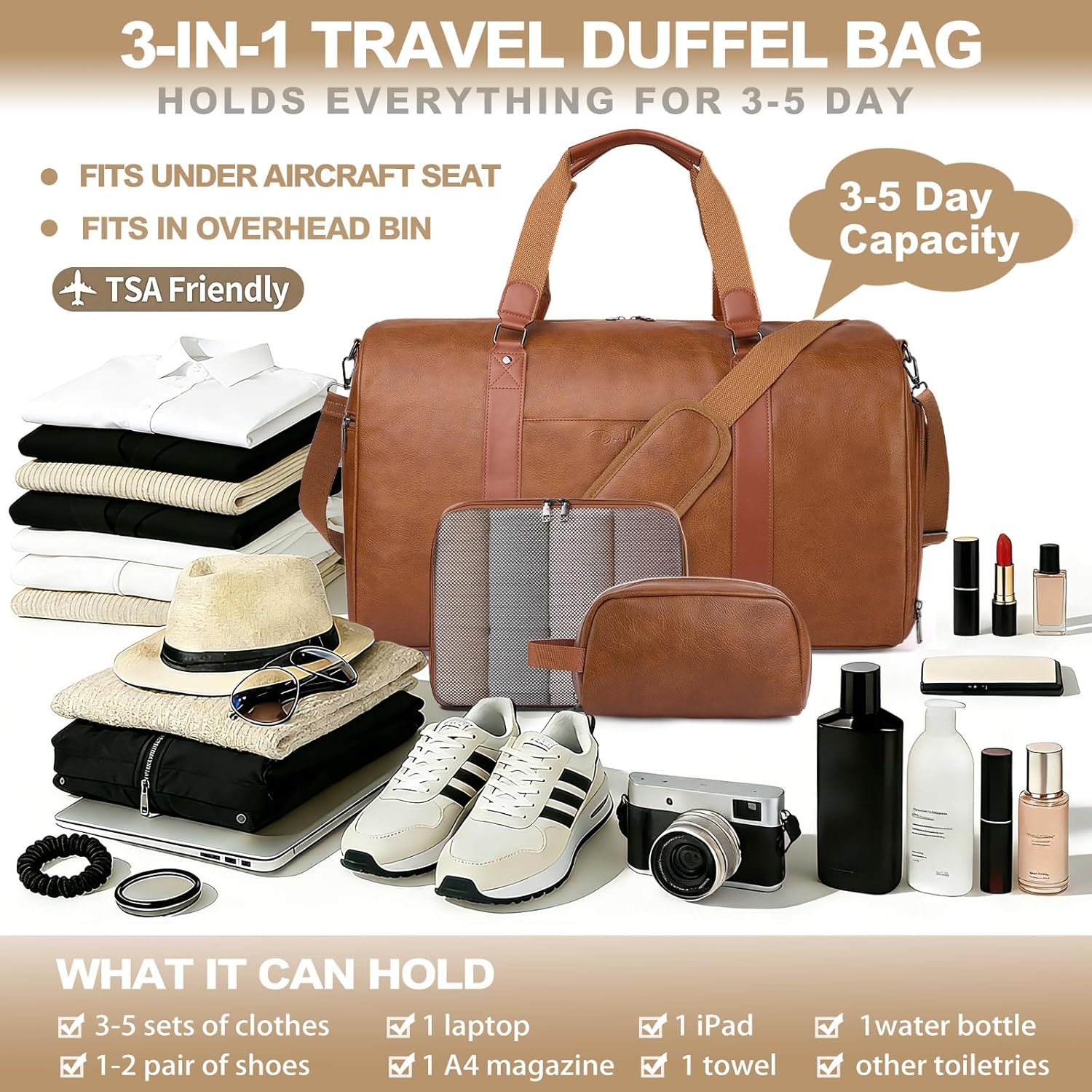 Large Leather Duffle Bag with Shoe Compartment Carry On Travel 5 Large Leather Duffle Bag with Shoe Compartment Carry On Travel - Image 5