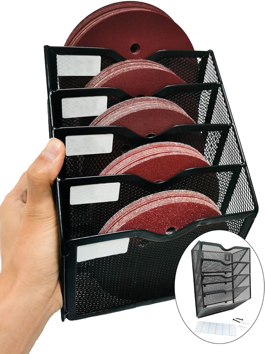 5-Tier Metal Sandpaper Organizer Wall Mount Rack for Sanding Discs 1 sander tool organizer