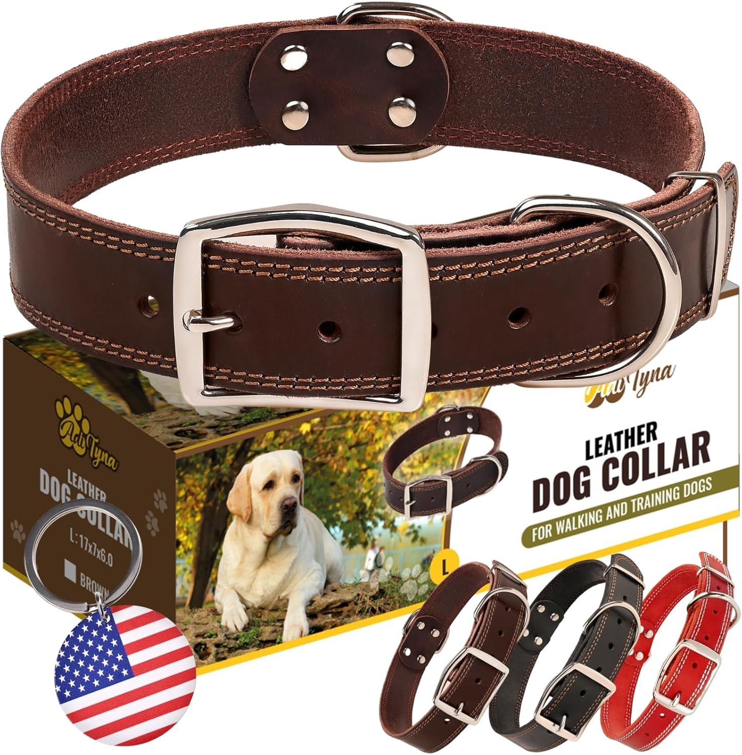 ADITYNA Heavy Duty Leather Dog Collar Large Dogs 17-23" Brown 1 ADITYNA Heavy Duty Leather Dog Collar for Large Dogs - Soft and Strong Leather Collar for Walking, Training, Hunting, and Running (Large: Fit 17" - 23" Neck, Brown)