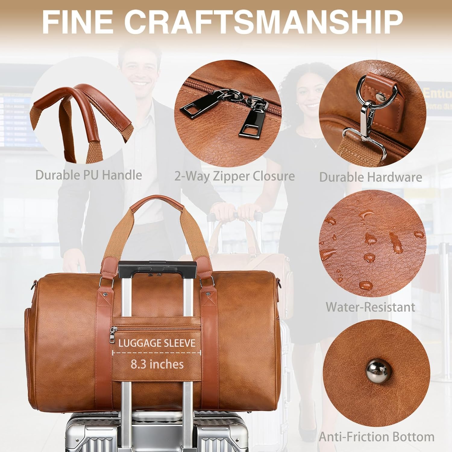 Large Leather Duffle Bag with Shoe Compartment Carry On Travel 8 Large Leather Duffle Bag with Shoe Compartment Carry On Travel - Image 8