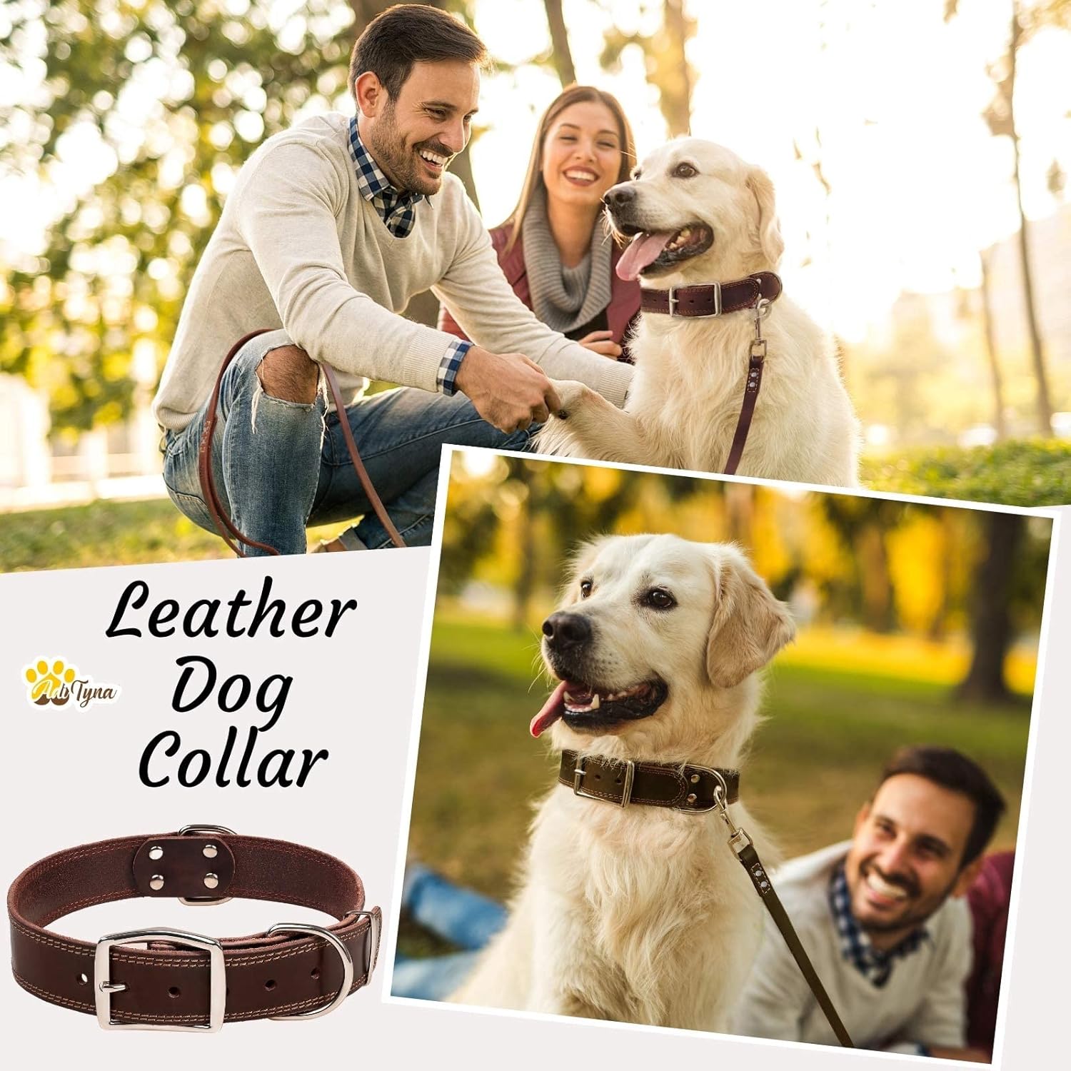 ADITYNA Heavy Duty Leather Dog Collar Large Dogs 17-23" Brown 3 ADITYNA Heavy Duty Leather Dog Collar Large Dogs 17-23" Brown - Image 3