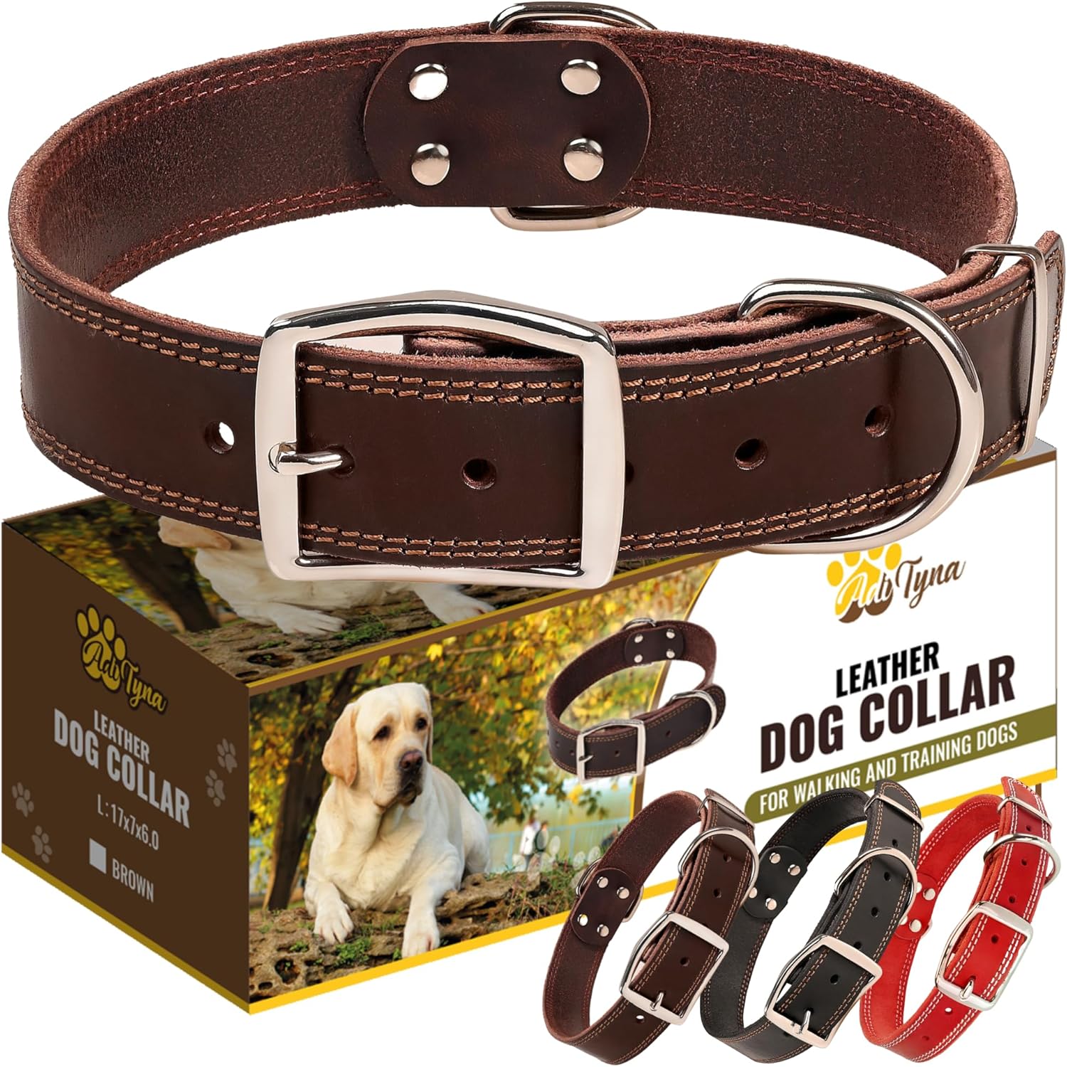 ADITYNA Heavy Duty Leather Dog Collar Large Dogs 17-23" Brown 6 ADITYNA Heavy Duty Leather Dog Collar Large Dogs 17-23" Brown - Image 6