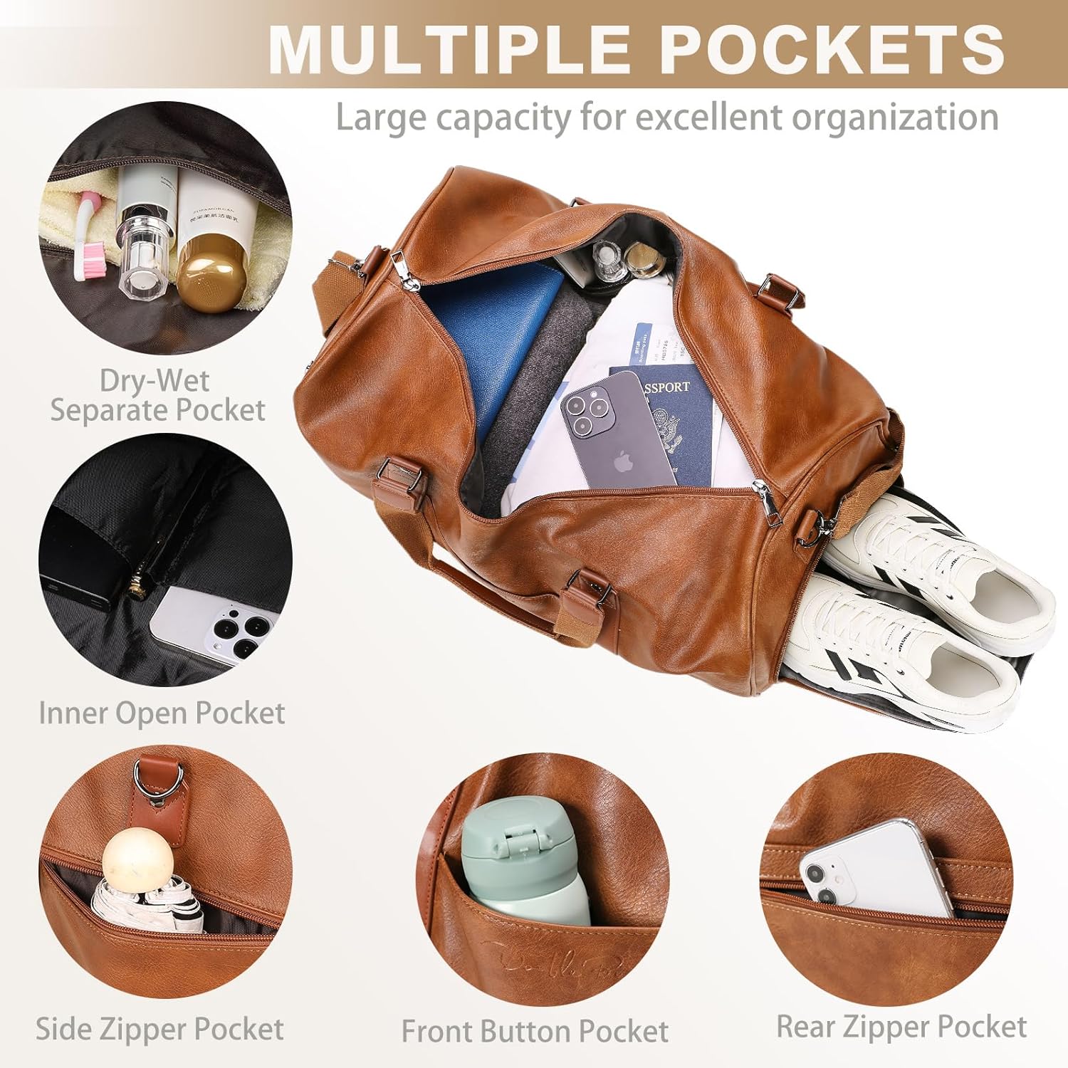 Large Leather Duffle Bag with Shoe Compartment Carry On Travel 7 Large Leather Duffle Bag with Shoe Compartment Carry On Travel - Image 7