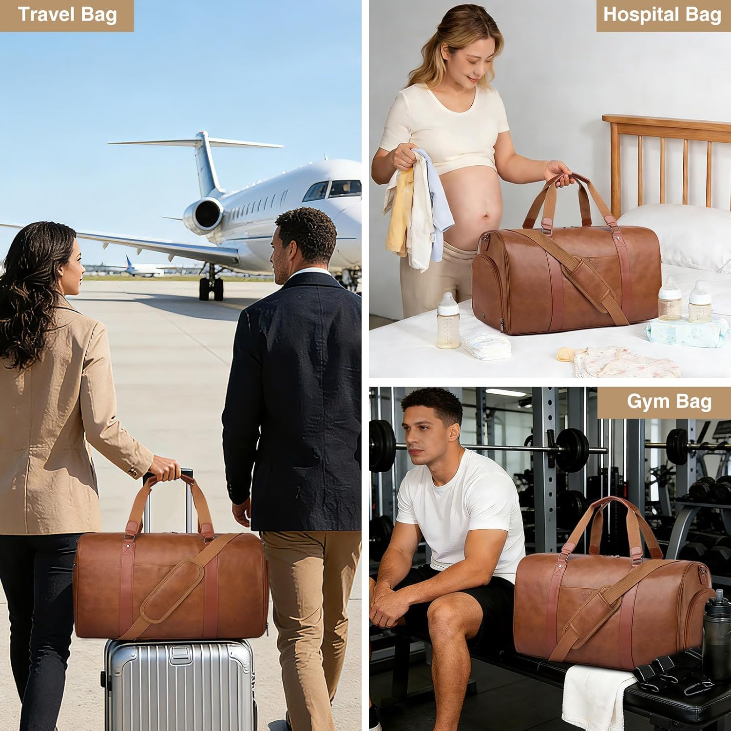 Large Leather Duffle Bag with Shoe Compartment Carry On Travel 9 Large Leather Duffle Bag with Shoe Compartment Carry On Travel - Image 9
