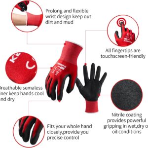 KEZERS Work Gloves 12 Pack Nitrile Coated Non-Slip Grip Men