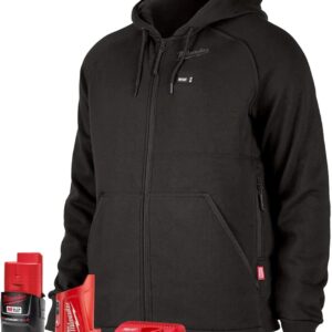 Milwaukee Heated Hoodie KIT M12 12V Lithium-Ion Front and Back Heat Zones (Small, Black)