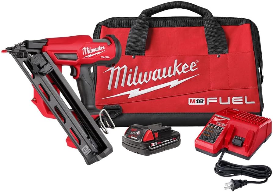 Milwaukee M18 FUEL 15GA Brushless Cordless Angled Finish Nailer Kit 1 Milwaukee M18 Fuel 15 Ga. 18 Volt Brushless 34 deg Angled Finish Nailer Kit