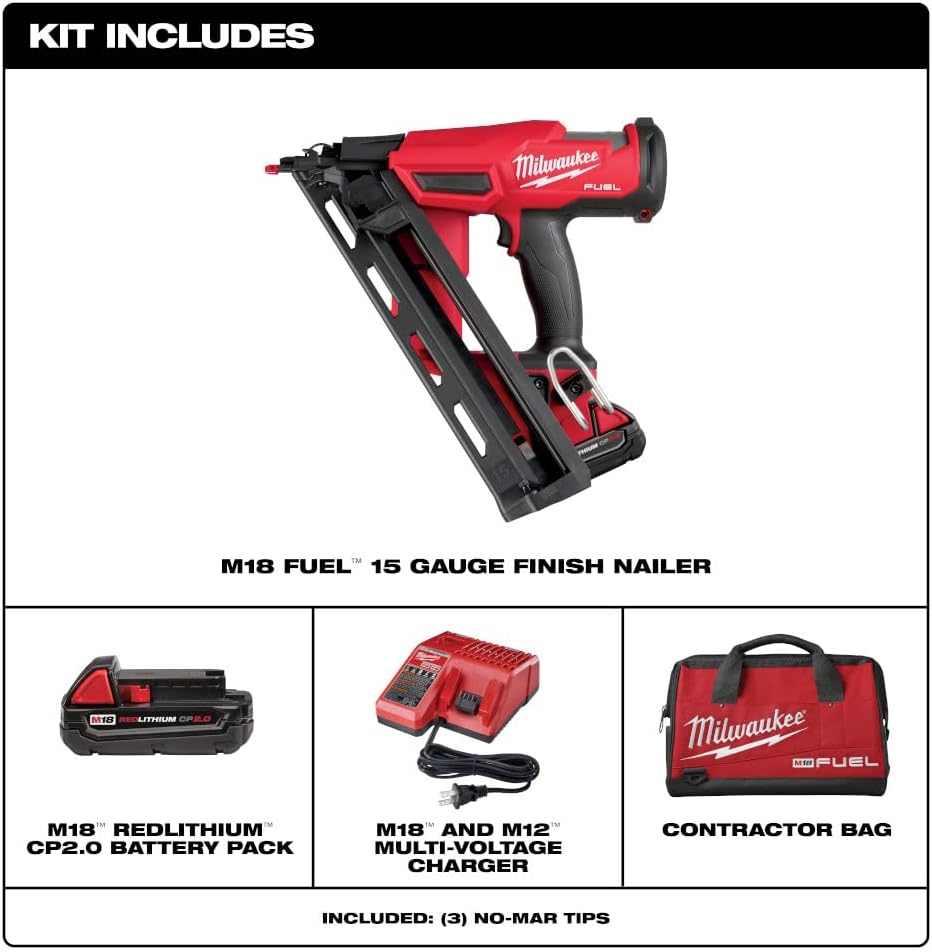 Milwaukee M18 FUEL 15GA Brushless Cordless Angled Finish Nailer Kit 2 Milwaukee M18 FUEL 15GA Brushless Cordless Angled Finish Nailer Kit - Image 2