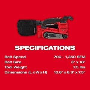 Orbital Sander,Sander,Sander Tool,Sanders 2832-20 For Milwaukee M18 Fuel 3"" X 18"" Cordless Li-Ion Belt Sander - Bare Tool，Weight 8.48 lb