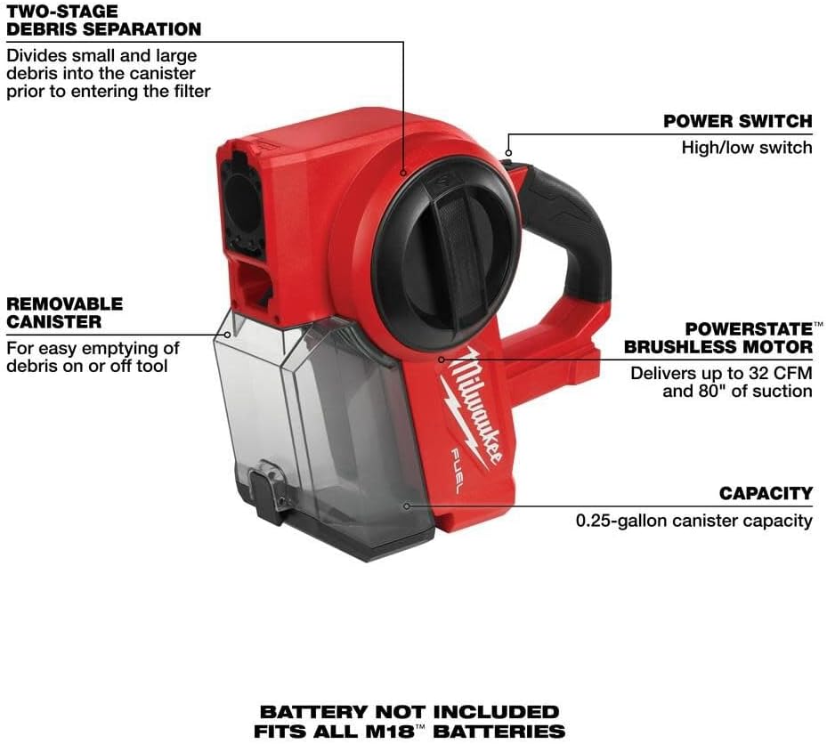 Milwaukee M18 FUEL Compact Vacuum Cordless Wet Dry Tool Only 2 Milwaukee M18 FUEL Compact Vacuum Cordless Wet Dry Tool Only - Image 2