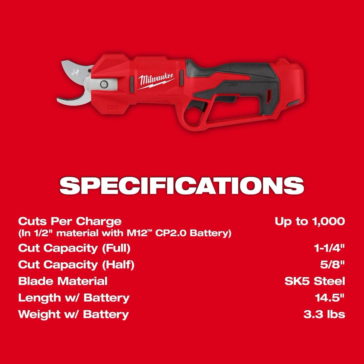 Milwaukee M12 Brushless Cordless Electric Pruning Shears Kit 4 Milwaukee M12 Brushless Cordless Electric Pruning Shears Kit - Image 4