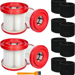 4 Pack 49-90-1900 HEPA Filter Compatible with Milwaukee Cordless M18 Vacuum 0780-20 0880-20, with 8 Foam Sleeve Filters & 1 Brush