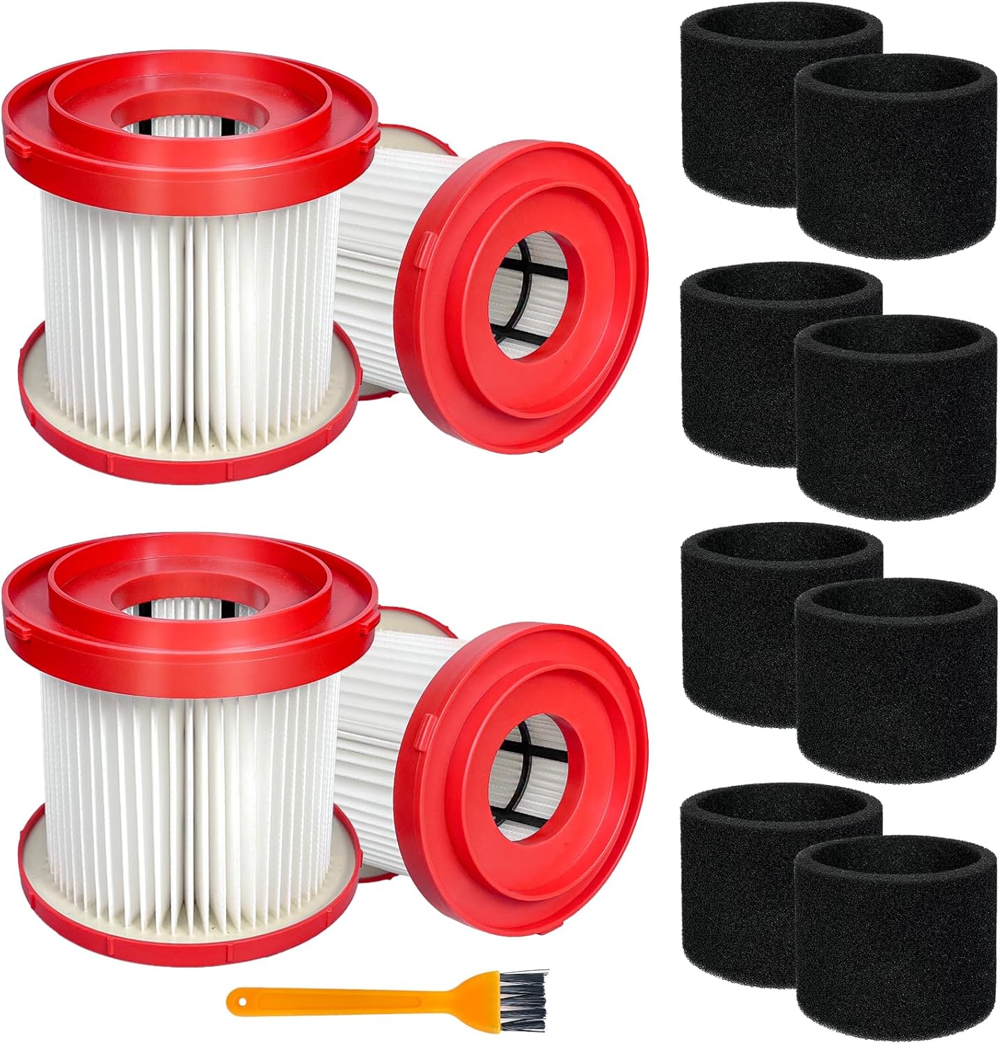 4-Pack HEPA Filters for Milwaukee M18 Vacuum with Foam Sleeves 1 4 Pack 49-90-1900 HEPA Filter Compatible with Milwaukee Cordless M18 Vacuum 0780-20 0880-20, with 8 Foam Sleeve Filters & 1 Brush