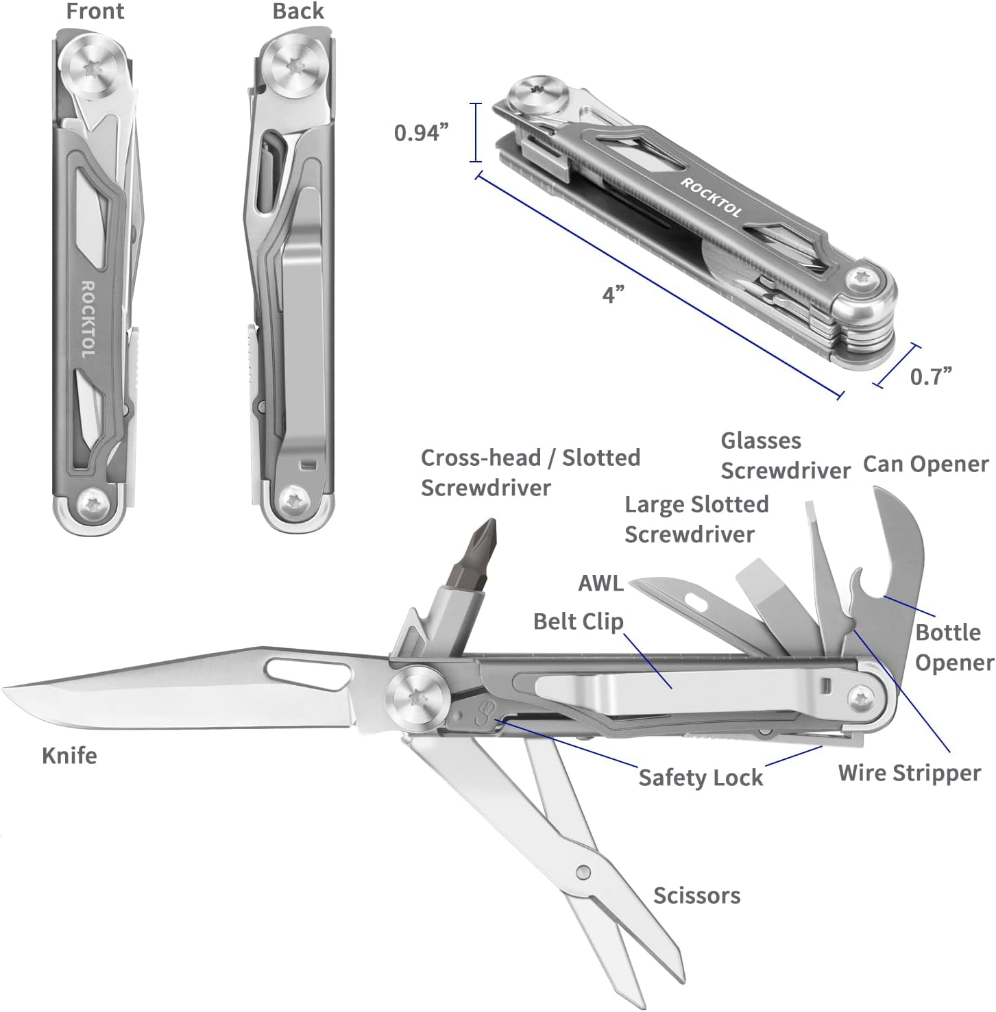 ROCKTOL 12-in-1 Multitool Pocket Knife Titanium Camping Survival EDC 6 ROCKTOL 12-in-1 Multitool Pocket Knife Titanium Camping Survival EDC - Image 6