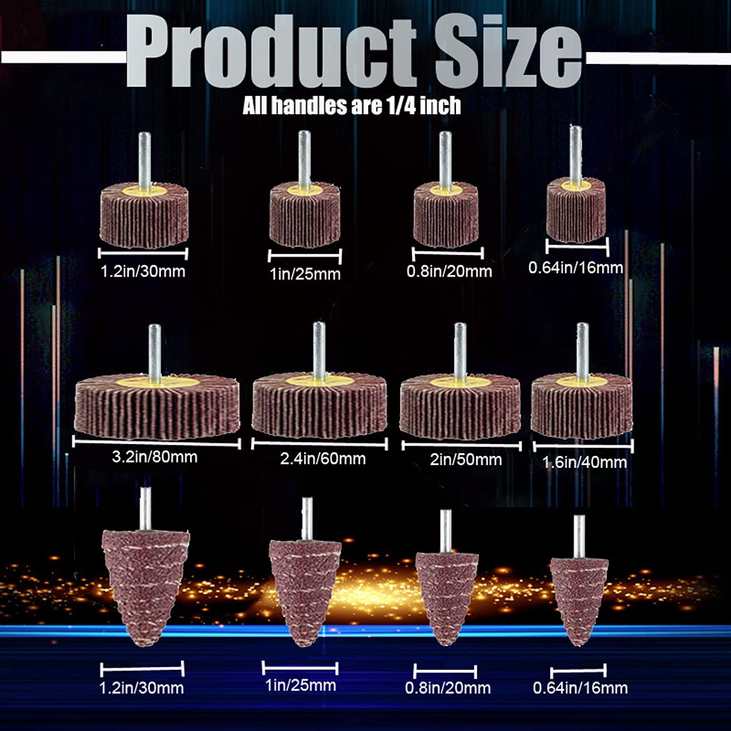 12pc Flap Wheel Sander Set 80 Grit 1/4 Shank for Drill Grinder 2 12pc Flap Wheel Sander Set 80 Grit 1/4 Shank for Drill Grinder - Image 2