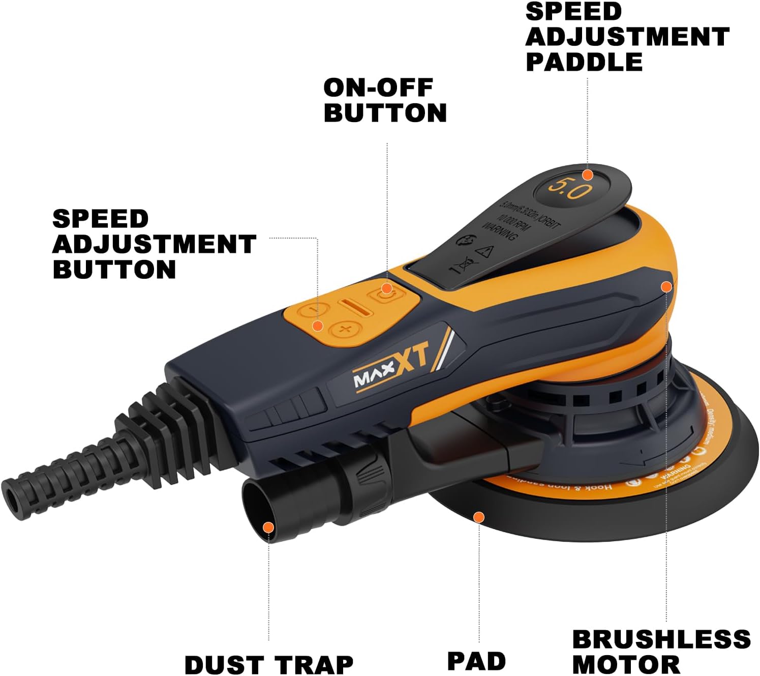 MAXXT 5mm Brushless Electric Orbital Sander 5/6 Inch Vacuum Palm 2 MAXXT 5mm Brushless Electric Orbital Sander 5/6 Inch Vacuum Palm - Image 2