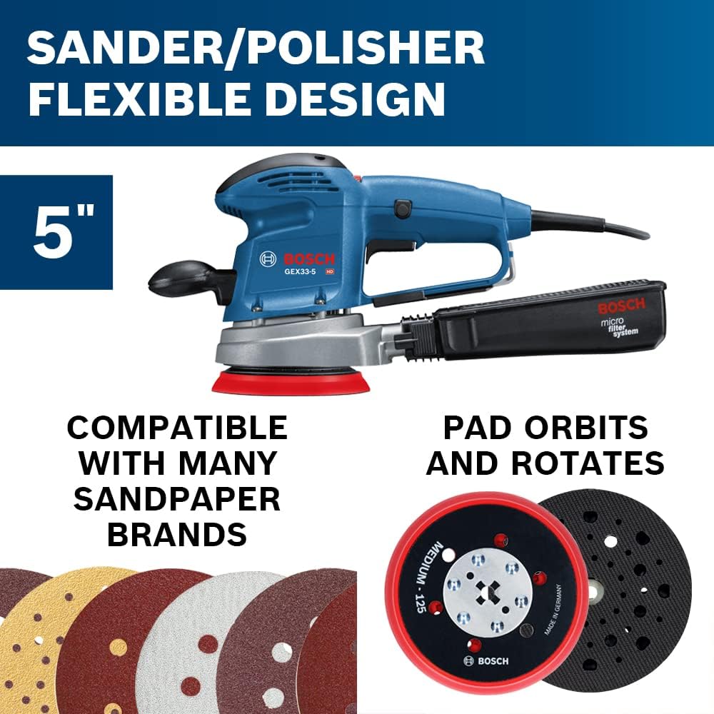 BOSCH GEX33-5N 5 Inch Random Orbit Sander Polisher Multi-Hole 6 BOSCH GEX33-5N 5 Inch Random Orbit Sander Polisher Multi-Hole - Image 6