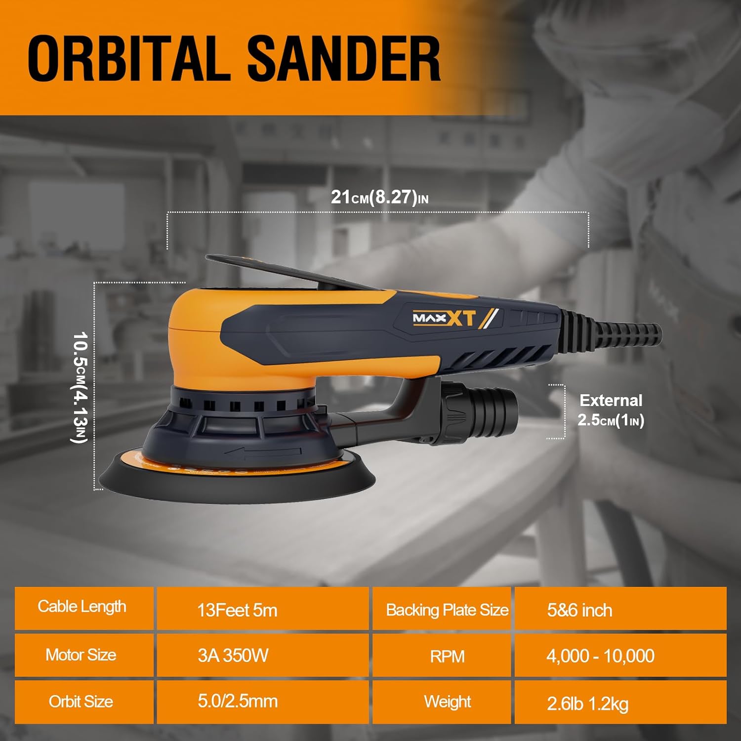 MAXXT 5mm Brushless Electric Orbital Sander 5/6 Inch Vacuum Palm 8 MAXXT 5mm Brushless Electric Orbital Sander 5/6 Inch Vacuum Palm - Image 8