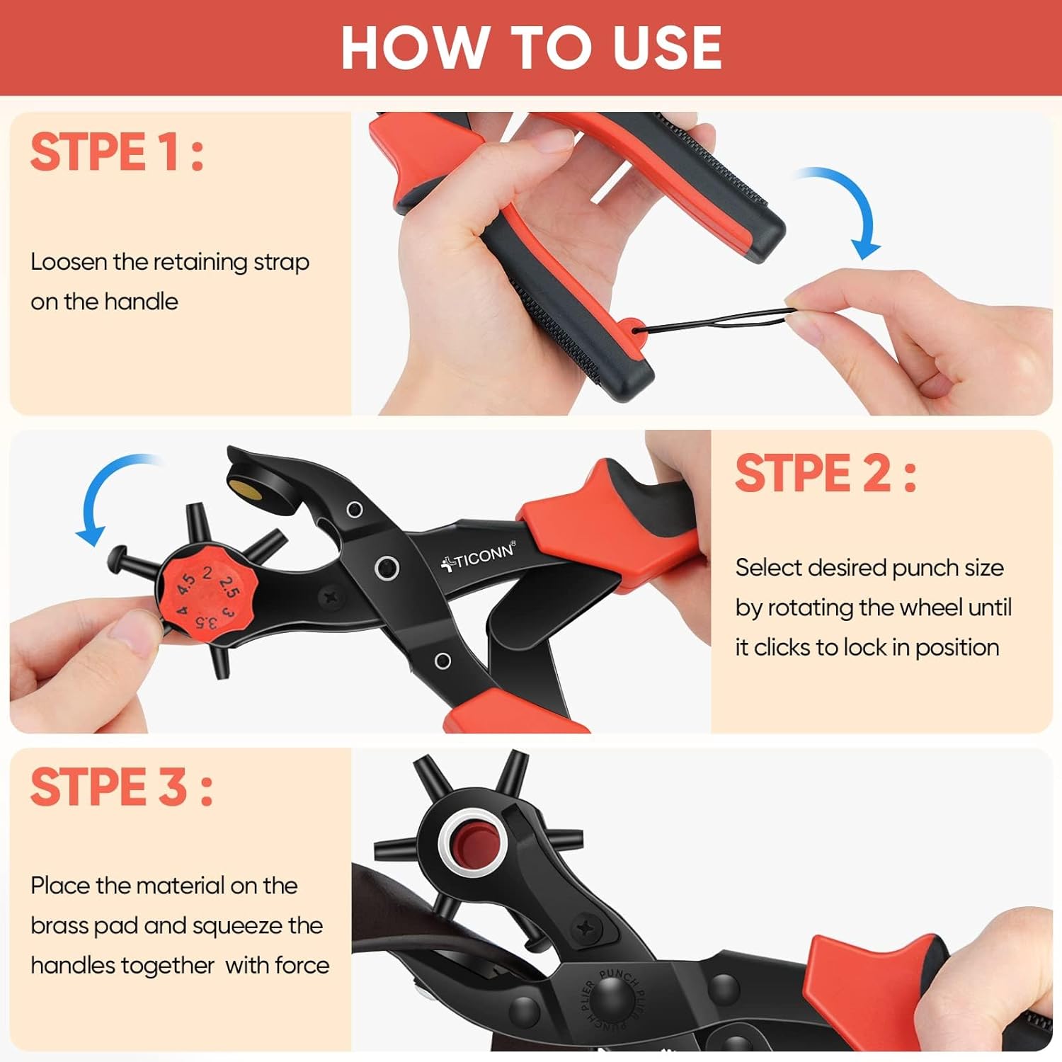 TICONN Heavy Duty Leather Hole Punch Set for Belts and Fabric 7 TICONN Heavy Duty Leather Hole Punch Set for Belts and Fabric - Image 7