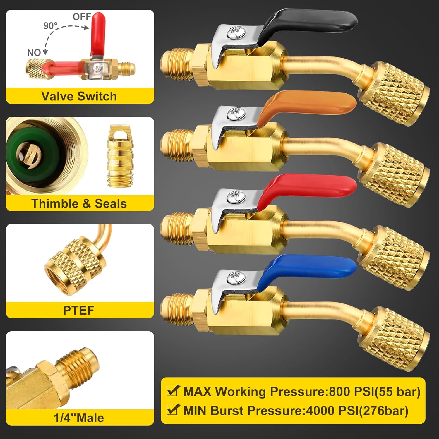 Wayona 10PC R410A HVAC Low Loss Ball Valve Fittings 1/4" AC Tool Kit 4 Wayona 10PC R410A HVAC Low Loss Ball Valve Fittings 1/4" AC Tool Kit - Image 4