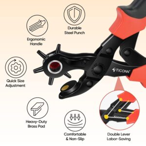 TICONN Heavy Duty Leather Hole Punch Set for Belts and Fabric