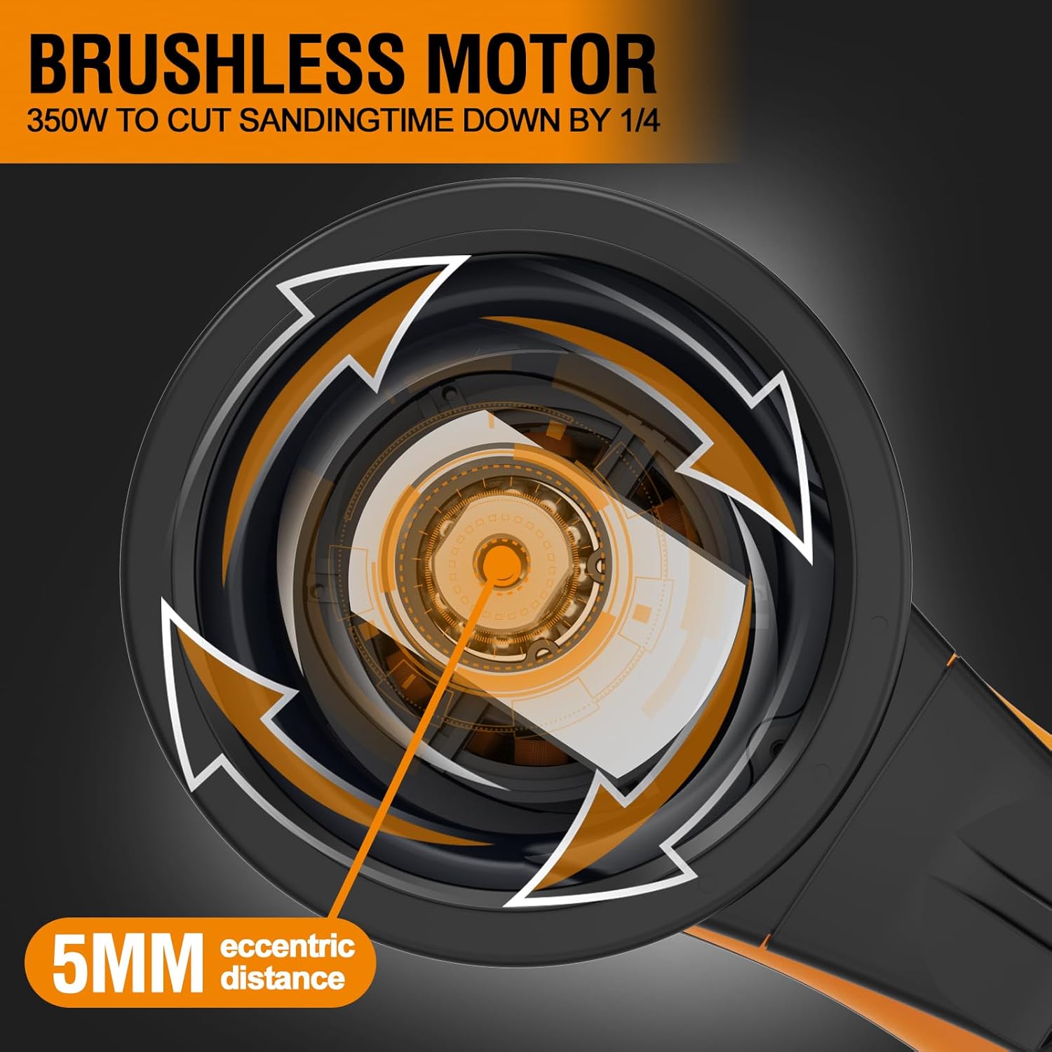 MAXXT 5mm Brushless Electric Orbital Sander 5/6 Inch Vacuum Palm 3 MAXXT 5mm Brushless Electric Orbital Sander 5/6 Inch Vacuum Palm - Image 3