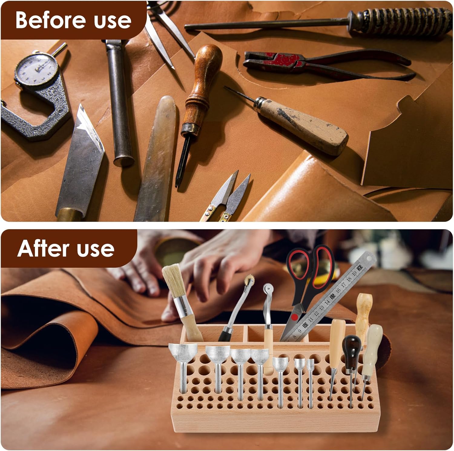 Leather Craft Tool Holder 98 Holes Organizer Stand with 3 Slots 4 Leather Craft Tool Holder 98 Holes Organizer Stand with 3 Slots - Image 4