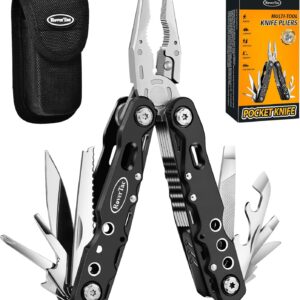 RoverTac Multitool Pliers Pocket Knife, 14 in 1 Multi Tool Knife Pliers Saw Bottle Opener Safety Lock Nylon Sheath, Camping Hiking Gear Multitool for Camping Survival Hiking DIY, Gifts for Men Dad