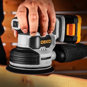 DEKOPRO 20V Cordless Orbital Sander 5″ Kit with Battery & Discs