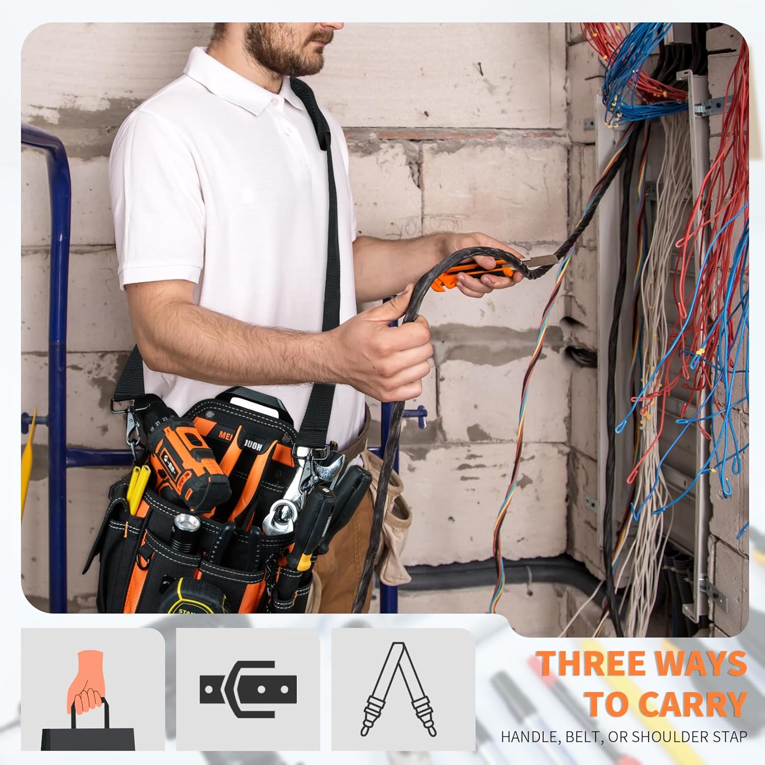 MELOTOUGH 15 Pocket Electrician Tool Pouch with Shoulder Strap 7 MELOTOUGH 15 Pocket Electrician Tool Pouch with Shoulder Strap - Image 7