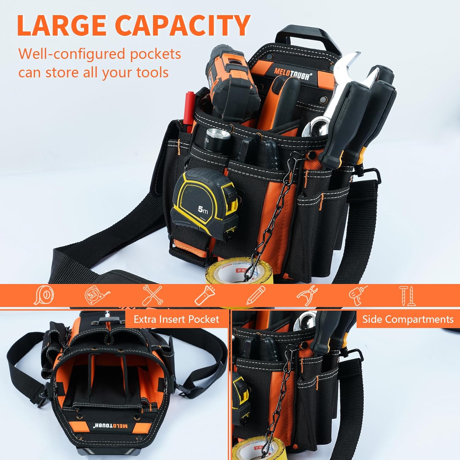 MELOTOUGH 15 Pocket Electrician Tool Pouch with Shoulder Strap 4 MELOTOUGH 15 Pocket Electrician Tool Pouch with Shoulder Strap - Image 4