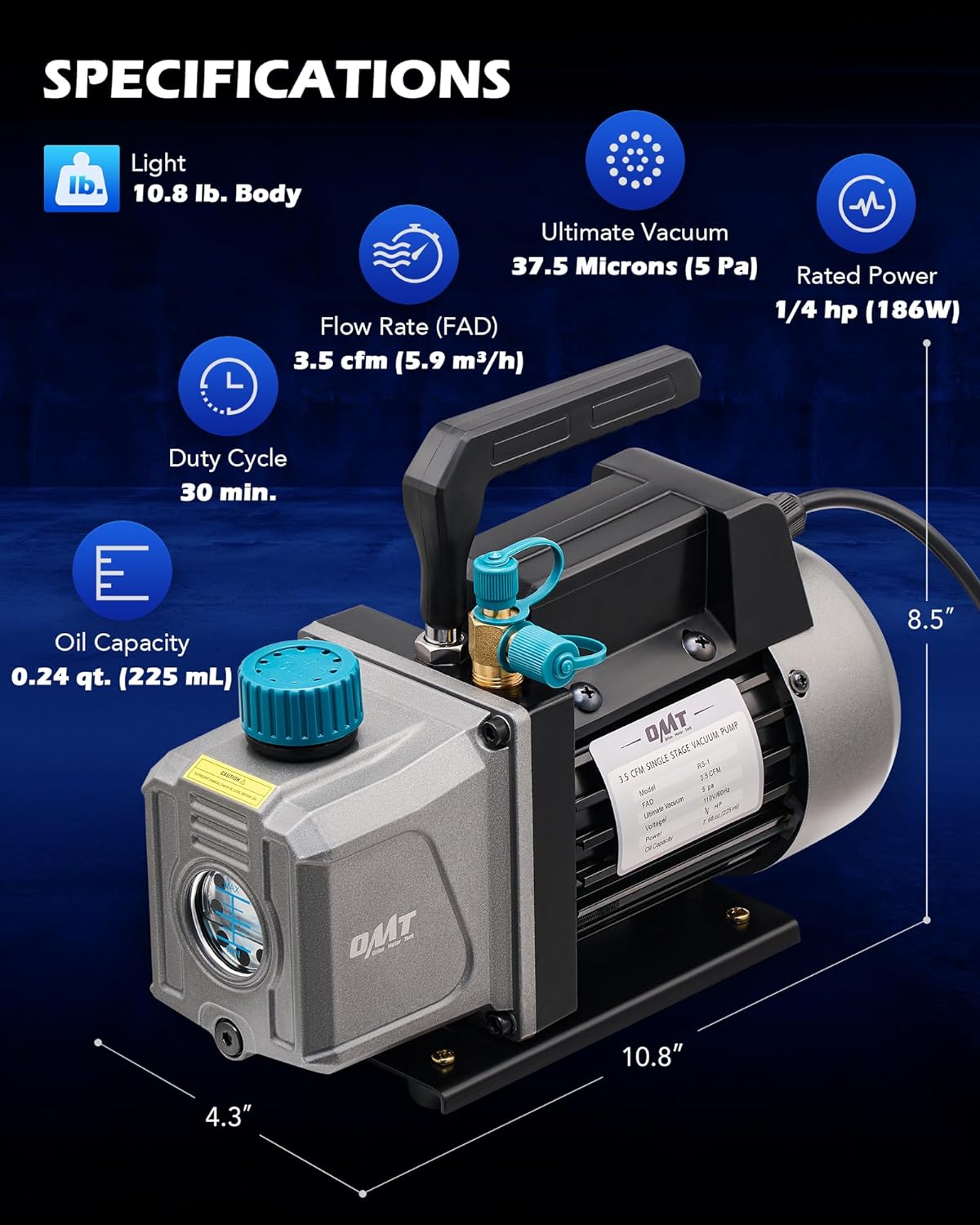 Orion 3.5 CFM Vacuum Pump HVAC AC Refrigerant Oil Degassing Kit 2 Orion 3.5 CFM Vacuum Pump HVAC AC Refrigerant Oil Degassing Kit - Image 2