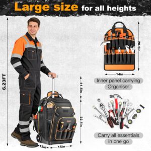 Rolling Tool Backpack Heavy Duty Wheels Electrician Plumber Bag USB