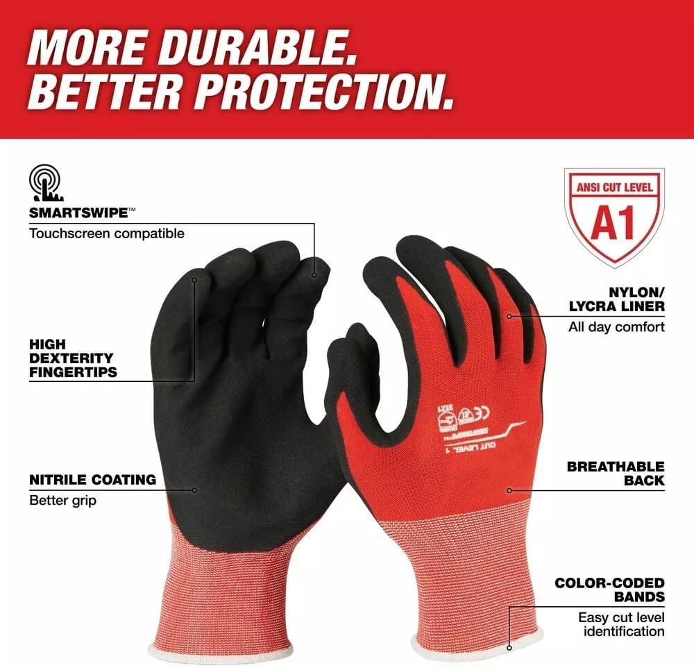 Milwaukee 48-22-8904B Cut Level 1 Dipped Work Gloves XXL 12-Pack 2 Milwaukee 48-22-8904B Cut Level 1 Dipped Work Gloves XXL 12-Pack - Image 2