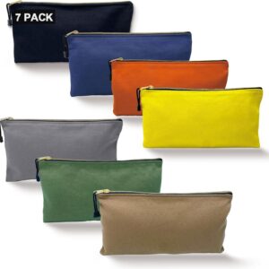 Heavy Duty Canvas Tool Bag Organizer – 7 Pack Zipper Utility Pouches in Assorted Colors (12.5″ x 7″) – Multipurpose Storage for Tools, Craft Supplies, Electronics, Travel, Home & Workshop