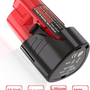 JYJZPB 2Pack 3.0Ah Milwaukee M12 Battery 48-11-2420 Replacement Lithium 12V