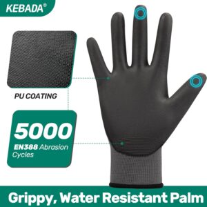 Kebada W1 PU Grip Work Gloves Touchscreen 12 Pairs Large Gray