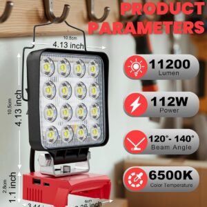 LIVOWALNY 112W LED Work Light for Milwaukee Battery 11200LM USB-C Flood Light
