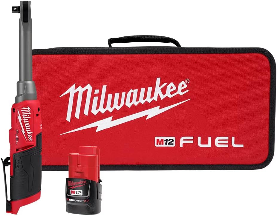 Milwaukee M12 FUEL 3/8" Ratchet 35 ft-lbs Extended Reach Red 1 Milwaukee M12 FUEL 3/8" Extended Reach High Speed Ratchet, 35 ft-lbs Max Torque, Red